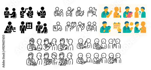 Medical consultation and patient interaction icons