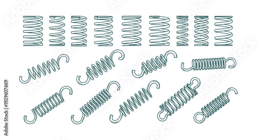 Versatile Metal Springs Vector Collection Flexible Elastic Coils Set Mechanical Components Design