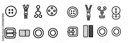 Line icons of clothing fasteners and buttons
