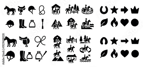 Equine and riding gear silhouette icons.