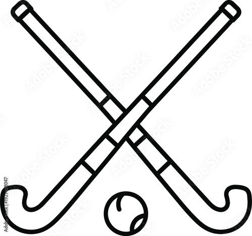 Crossed field hockey sticks with a ball outline illustration