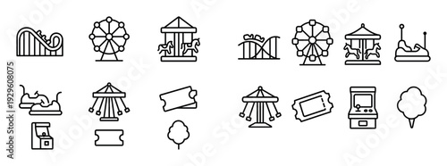 Amusement park ride icons and fair symbols