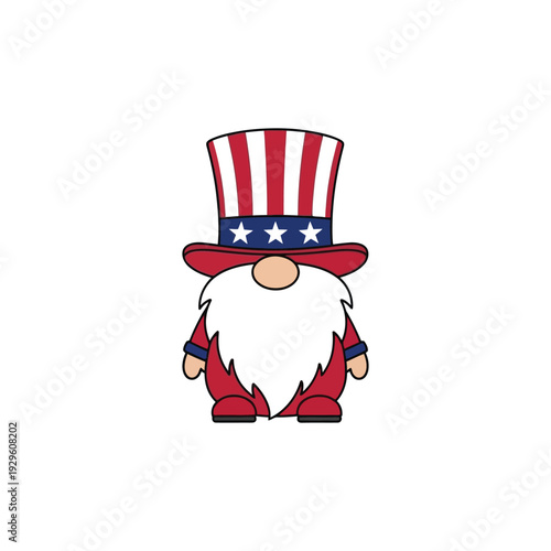 Cute gnome wearing uncle sam hat, independence day cartoon character vector illustration