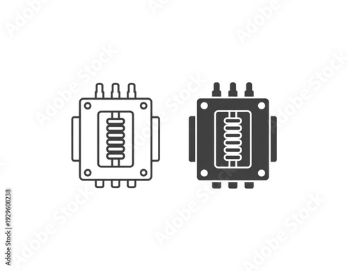 Comparison of two types of electronic chip connectors with different pin configurations isolated on transparent background