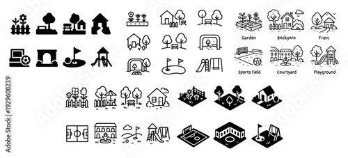 Icons show garden playground and outdoor community spaces.