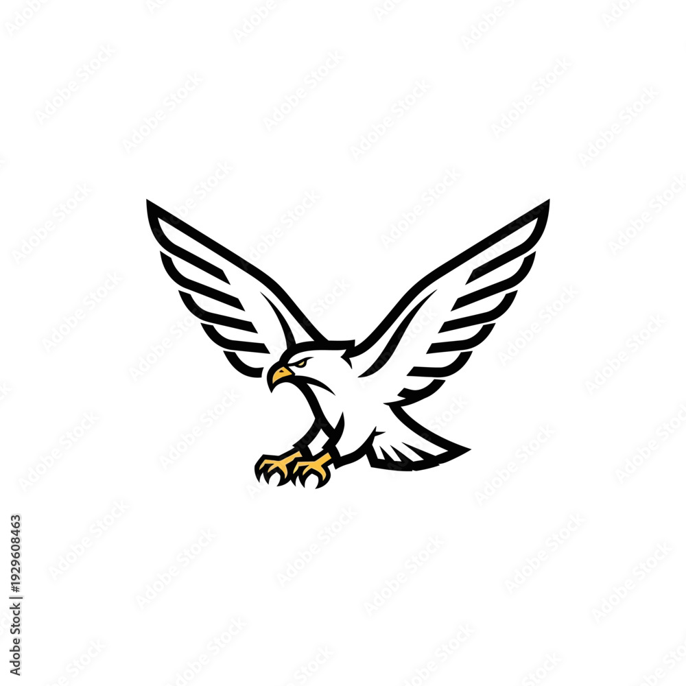 Obraz premium Black and White Eagle Illustration Flying.