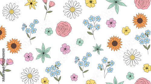 Hand Drawn Floral Elements Collection Colorful Spring Flowers Vector Set