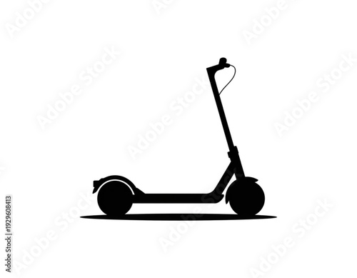Electric scooter parked on a flat surface with a folded handlebar isolated on transparent background