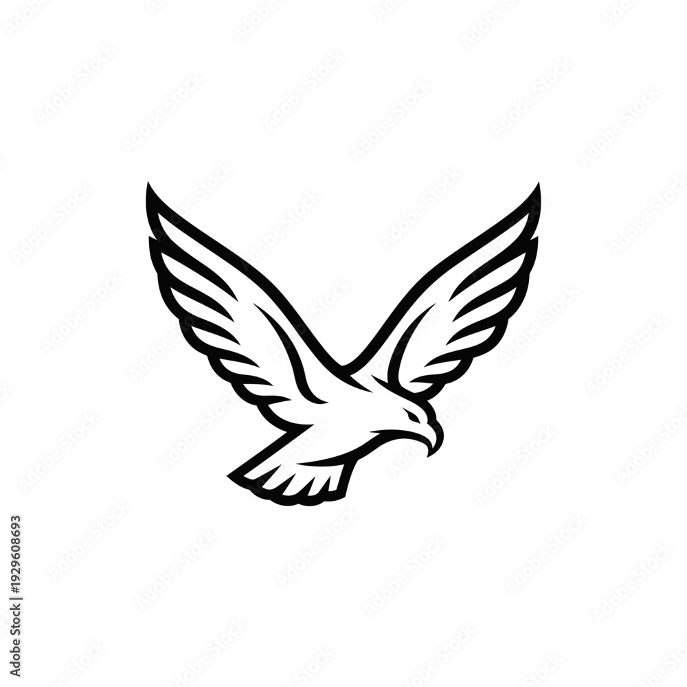 Obraz premium Black and White Eagle Illustration Flying.