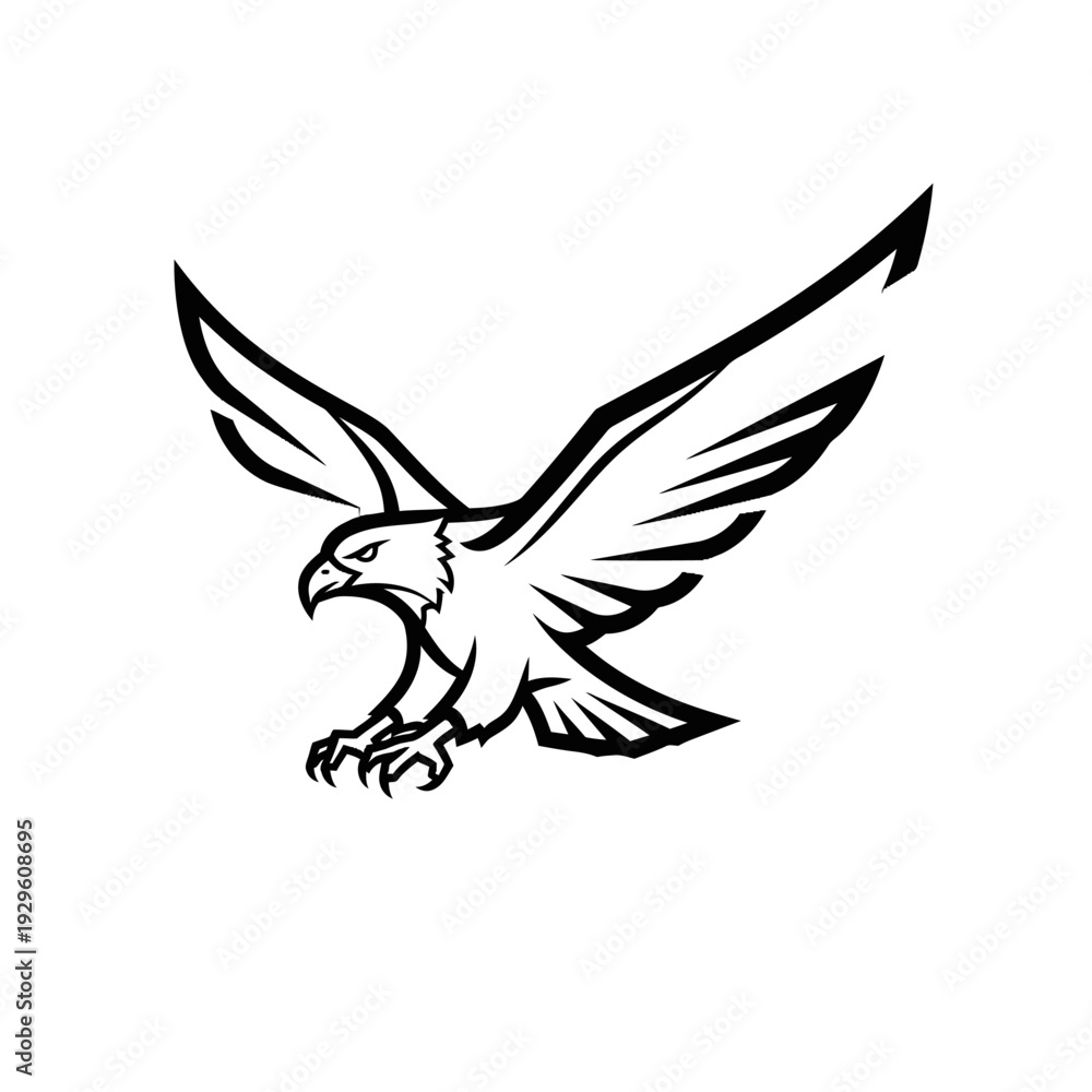 Fototapeta premium Black and White Eagle Illustration Flying.