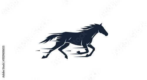 Black horse running fast freely outside.