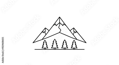 Black line drawing of mountain peaks.