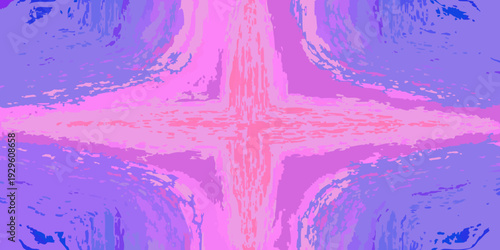 Abstract digital artwork featuring a symmetrical cross shaped pink and purple design