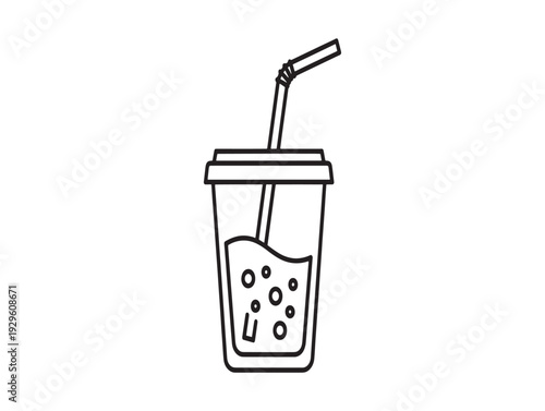 A simple line drawing of a cold bubble drink with a straw
