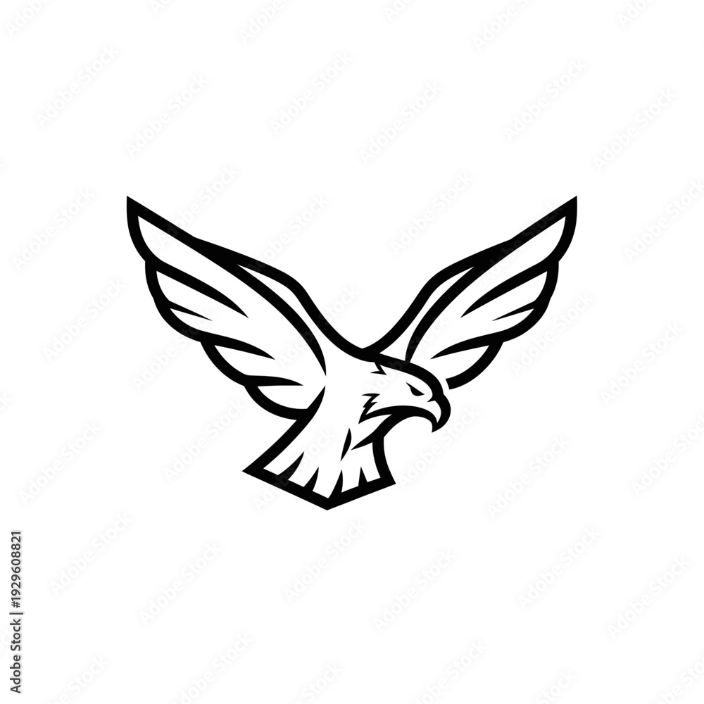 Obraz premium Black and White Eagle Illustration Soaring.