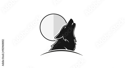 Black Wolf Howling at Moonlight Silhouette.