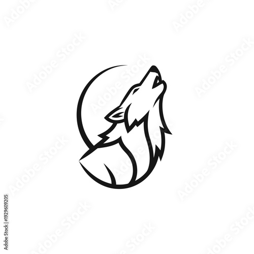 Black and White Wolf Howling at Moon.