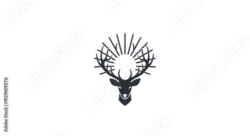 Deer head with large antlers profile.
