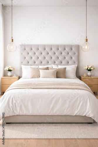 Cozy and elegant modern bedroom with stylish decor elements