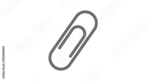 Single gray metal paperclip on white background.