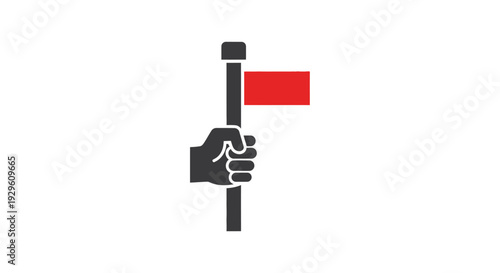 Hand holding red flag symbol.