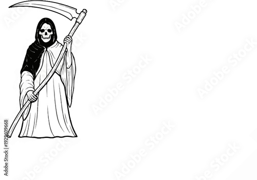 Skeleton figure in hooded cloak with scythe