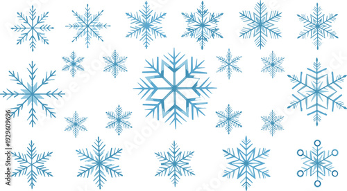 Blue Snowflakes Collection Winter Ice Crystal Decorative Vector Set