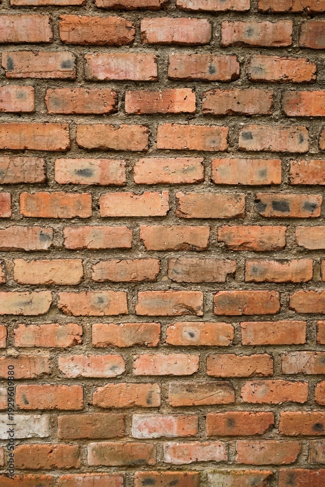 Fototapeta premium Old rustic red brick wall texture background with weathered bricks