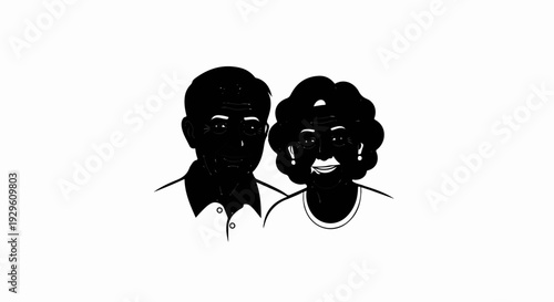 Stylized black and white portrait of an elderly couple sharing a moment of joy