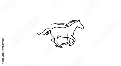 Horse Running Side View Black Lines.