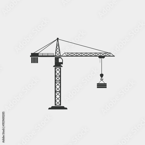 Construction crane lifting heavy load at building site, industrial machinery icon