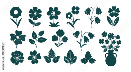 Elegant Botanical Flower and Leaf Silhouettes Vector Collection Minimal Icons Design Elements