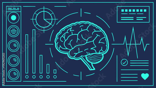 Modern brain interface with futuristic technology and data visualization