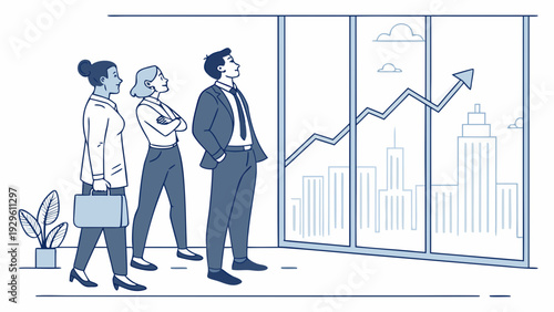Business team analyzing growth chart in modern office setting