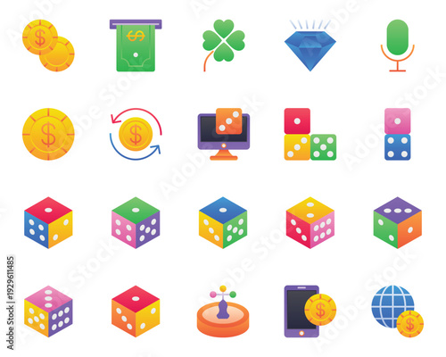 Gradient color icons set for Gambling casino