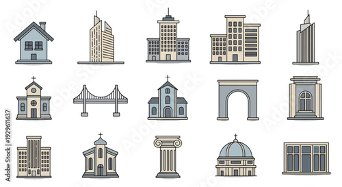 Modern  Classic Building Icons Architecture Collection.