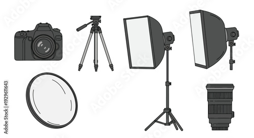 Photography Gear Camera Tripod Softboxes Reflector Lens.