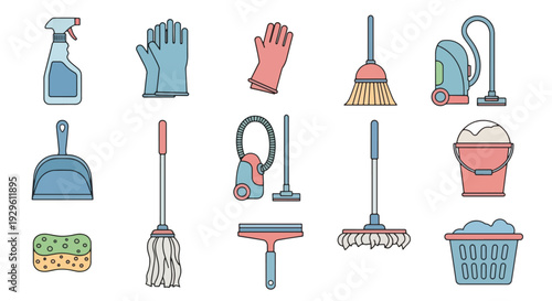 Cleaning Supplies Icons Tools for a Sparkling Home and Business.