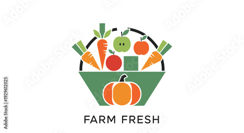 Farm Fresh Vegetables and Fruits in Basket with Text on Isolated White Background