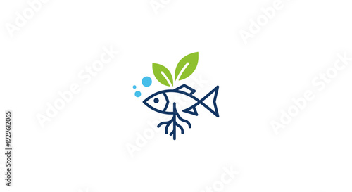 Eco-friendly Fish and Leaf Logo Design with Bubbles, Isolated White Background