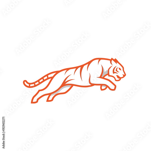 Running Tiger Illustration Outline Artwork Design.