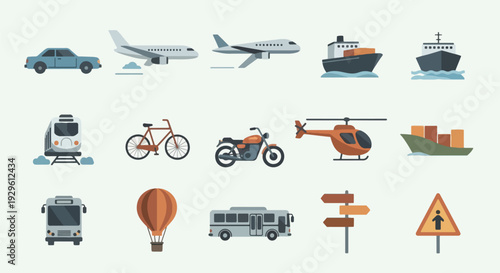 transportation icons set vehicle graphics travel symbols.
