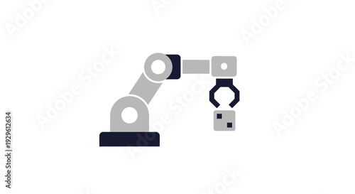 Industrial robotic arm holding metal object.