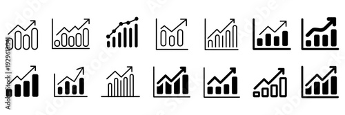 Growth icon set. Containing arrow up, growing graph, business chart icons. Vector illustration.