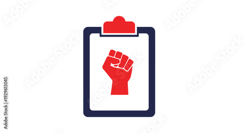 Red Fist on Clipboard Icon Symbol.