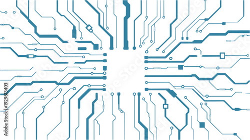 Blue circuit board background with glowing HUD element and central text space. Modern tech design with neon highlights and abstract digital patterns.