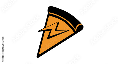 Slice of pizza with lightning bolt.