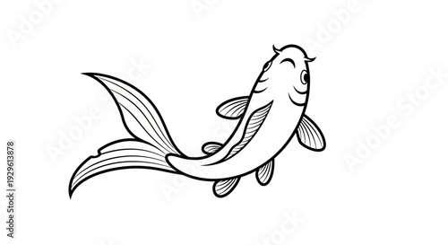 Smiling Koi Fish Swimming Upwards.