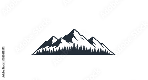 Snowy Mountain Peaks with Trees.