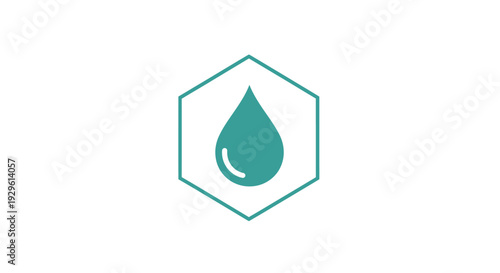 Teal water drop icon in hexagon.
